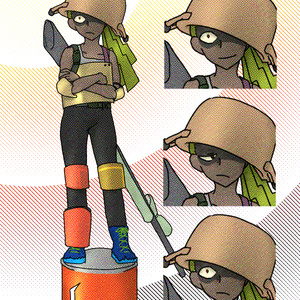 鍋をかぶった戦士風全身立ち絵【無償配布】