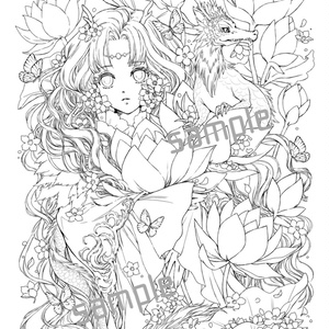 春霞にうっとりと咲いてsizeポストカード水彩画 線画 原画