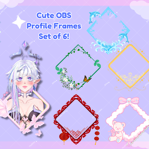 かわいい Vtuber ゲーマー プロフィール フレーム | ゲームやフェイスカメラ用の Twitch ストリーマー フレーム 6 個セット