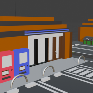 【LowPoly City Kit】日本のロードサイドコンビニセット - ５種パック（駐車場・自販機・小物付）