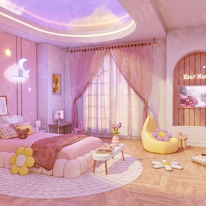 Overlay Vtuber / Lofi Stream Background / Pink & cute Bedroom / Day&Night / Wallpaper