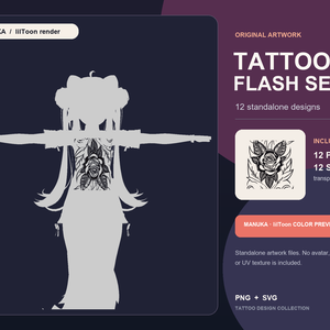 12 Tattoo Flash Designs · PNG + SVG / タトゥー素材集