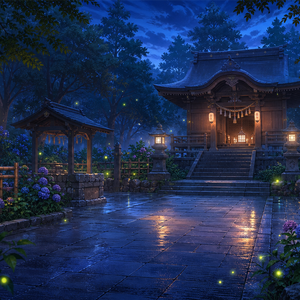 【サイズ選択・各5枚】夏の神社とホタル 配信背景素材｜商用利用可