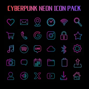 Cyberpunk Neon Icon Pack (30 Icons)