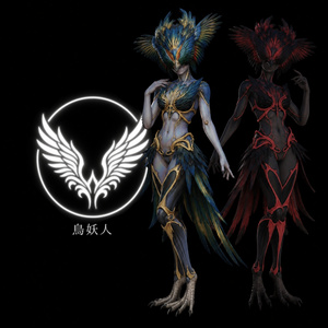 【ギミック付き】オリジナル人外3Dモデル「鳥妖人（ノクティリア）」/VRChat想定