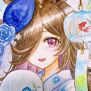 手描きイラスト 剣士 水彩風 アート 一瞬を打つ」（透明水彩F4号）｜お