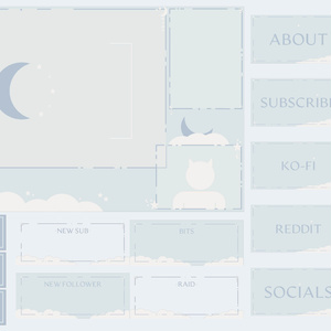 Blue Moon Sky Stream Overlay Pack - Twich, Youtube - Aesthetic - Cute - Clouds - Moon - Stars