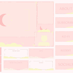Pink Moon Sky Stream Overlay Pack - Twich, Youtube - Aesthetic - Cute - Clouds - Moon - Stars