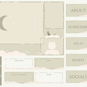 Green Moon Sky Stream Overlay Pack - Twich, Youtube - Aesthetic - Cute - Clouds - Moon - Stars