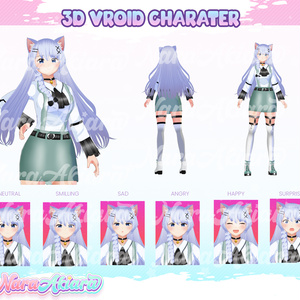 3D Vroid Model, Vtuber Design, Vtuber Rigging, Vroid Character - Adorable Virtual Avatar 3D Vroid Model Anime Long Hair with Cat Ear Girl