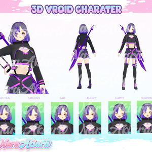 3D Vroid Character, Vtuber Model, Vtuber Design, Vtuber Rigging - Futuristic 3D Vroid Model Fuin Makira Cyberpunk Anime Girl Virtual Character for Twitch