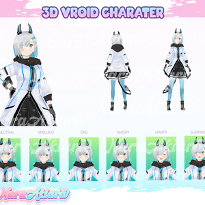 3D Vroid Model, 3d Model Commission, Vtuber Model, Vroid, Vtuber Model Free, 3D, 3d Model - 3D Vroid Character White Hair Cyber Anime Girl for Your Streaming Companion