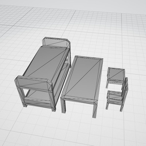 3d  テーブル　イス　ベット