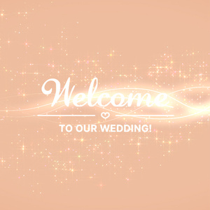 【クレジット表記不要の高解像度版】キラキラ輝く光の軌跡でWelcome to Our Wedding!【ペールオレンジ】[High-res version with no attribution required] Sparkling Light Trails and Stardust on Pale Orange Background