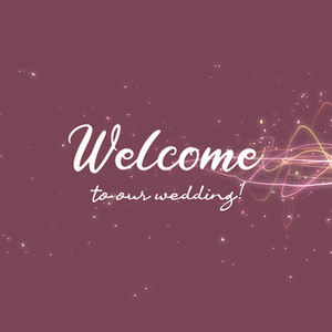【クレジット表記不要の高解像度版】輝くうねうねラインとパーティクルの「Welcome to Our Wedding!」【バーガンディ】[High-res version with no attribution required] Winding Light Effects and Particles on Burgundy BG