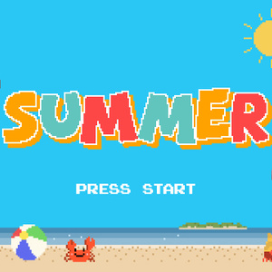 【クレジット表記不要の高解像度版】夏のビーチ！ファミコンのタイトル画面風「Summer」【ドット絵】[High-res version with no attribution required] 8-Bit Pixel Art Summer Beach like Retro Game Title Screen