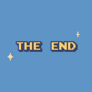 【クレジット表記不要の高解像度版】ドット絵ピクセルアートのキラキラ付き「The End」[High-res version with no attribution required] The End, with Glitter Effects in 8-Bit Pixel Art