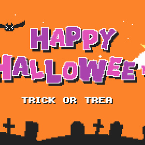 【クレジット表記不要の高解像度版】「ハッピーハロウィン」かわいいドット絵のタイトルアニメーション [High-res version with no attribution required] Happy Halloween, Trick or Treat, 8-Bit Pixel Art Title Animation