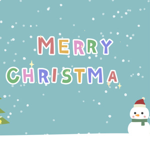 【動画素材】「Merry Christmas!」雪だるまサンタとクリスマスツリーのタイトル素材【ブルー背景】[Stock Video] Merry Christmas, Christmas Tree and Snowmen with Santa Hats, Blue Background