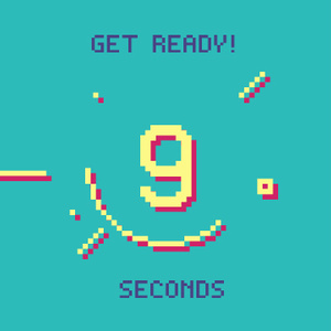 【動画素材】ファミコン風 ドット絵のカウントダウン【ブルーグリーン背景】[Stock Video] Retro Game Pixel Art Countdown on Blue-green Background