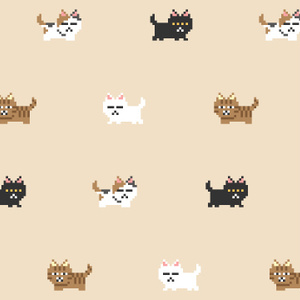 【クレジット表記不要の高解像度版】不満げな猫のドット絵パターン背景動画【アイボリー系背景】[High-res version with no attribution required] Dissatisfied Cat Pattern in Pixel Art Animation, Ivory Looping Background