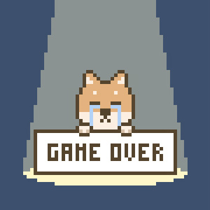 【動画素材】ドット絵で描かれた柴犬のゲームオーバー画面【ブルー系背景】[Stock Video] Game Over Screen of Pixel Art Shiba Inu on Bluish Background, Loop Animation