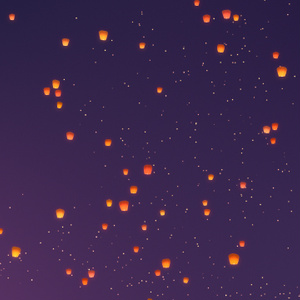 【動画素材】遠目から見たランタンフェスティバルのループアニメーション [Stock Video] Sky Lantern Festival Animation from Afar, Loop Background