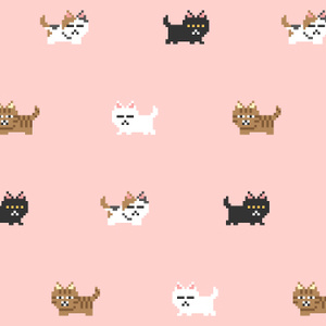 【動画素材】不満げな猫のドット絵パターン背景動画【ピンク背景】[Stock Video] Dissatisfied Cat Pattern in Pixel Art Animation, Pink Loop Background