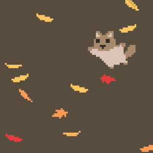 【動画素材】ドット絵の落葉と滑空モモンガの動画素材【ブラウン背景】[Stock Video] Falling Autumn Leaves and Flying Squirrel in 8-bit Pixel Art, Brown Loop Background