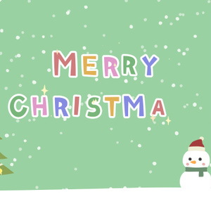 【動画素材】「Merry Christmas!」雪だるまサンタとクリスマスツリーのタイトル素材【グリーン背景】[Stock Video] Merry Christmas, Christmas Tree and Snowmen with Santa Hats, Green Background