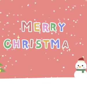 【動画素材】「Merry Christmas!」雪だるまサンタとクリスマスツリーのタイトル素材【ピンク背景】[Stock Video] Merry Christmas, Christmas Tree and Snowmen with Santa Hats, Pink Background