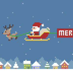 【動画素材】ドット絵のトナカイとサンタの「Merry Christmas」【ループ】[Stock Video] Pixel Art Reindeer and Santa for Christmas, Loop Animation