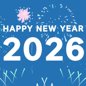 【動画素材】「Happy New Year! 2026」10秒カウントダウンと年越し打ち上げ花火のアニメーション素材【ブルー背景】[Stock Video] Happy New Year 2026, 10-Second Countdown and Fireworks Animation on Blue Background