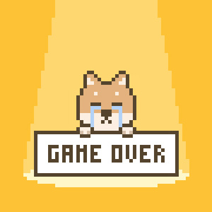 【動画素材】ドット絵の柴犬のゲームオーバー画面【オレンジ背景】[Stock Video] Game Over Screen of Pixel Art Shiba Inu on Orange Background, Loop