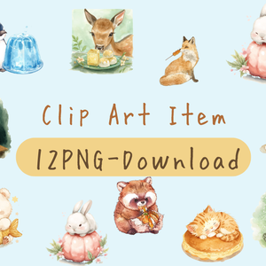 【和菓子×動物シリーズ】水彩画クリップアート10点セット　PNG