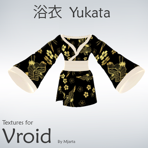 【Vroid】浴衣Yukata golden black dress