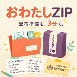 おわたしZIP｜配布ファイルを入れるだけで案内書類つきZIPが完成