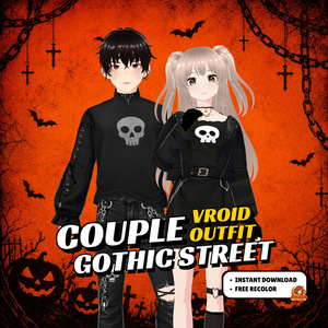 VRoid Halloween Couple Outfit | Cute Gothic Matching Clothes | Dark VTuber Fashion | 3D Custom Outfit for Anime Avatar