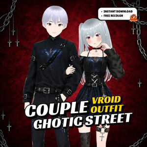 VRoid Dress Gothic Street Couple Outfit | Matching Dark Anime Avatar Clothes (Digital Download)