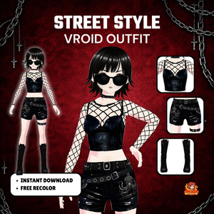 Clothing Goth Summer VRoid Streetwear Outfit Asset | Dark Punk Mesh Fashion for VTuber | Anime Avatar | 3D Custom VRoid