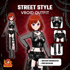 VRoid Gothic Streetwear Outfit | Punk Skull Chain VTuber Clothing (Digital Download)