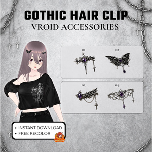 VRoid ゴシックヘアクリップ ゴシックストリートウェア | VTuberファンタジー | 3Dアクセサリー（デジタルダウンロード）
