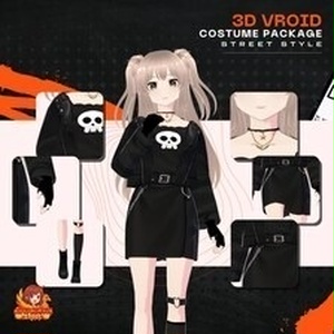 VRoid ゴシック衣装｜スカルドレス｜パンク・アニメファッション｜3Dカスタム衣装｜VRoid用アウトフィット