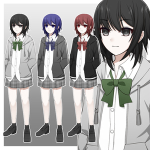 【色差分あり】パーカーを着た女子学生【表情差分10種＋シルエット2種】