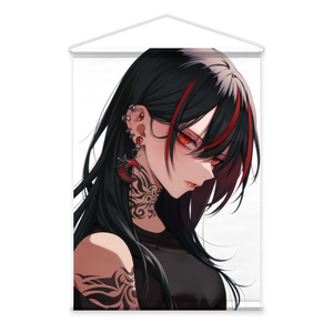 でかピアス黒タトゥー黒髪赤メッシュお姉さん　タペストリー