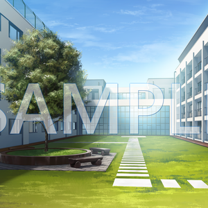 【背景素材】学園　中庭（6045_bg08）【時間差分あり】