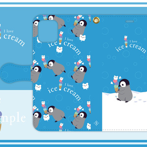 〈手帳型ケース〉I love ice cream★ペンギン