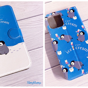 〈手帳型ケース〉I love ice cream★ペンギン