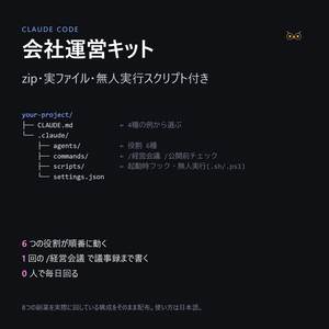 Claude Code 会社運営キット｜役割別サブエージェント6種・/経営会議・無人実行スクリプト付き