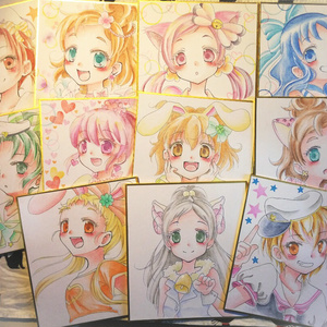 初音ミク ミクちゃん 手描きイラスト ミニ色紙 コピック 原画